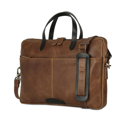 KomalC 15.5 Inch Leather Laptop Sleeve with Trolley Strap – Slim Genuine Leather Bag for upto 16" Laptops – Office Briefcase with Shoulder Strap & Organizer