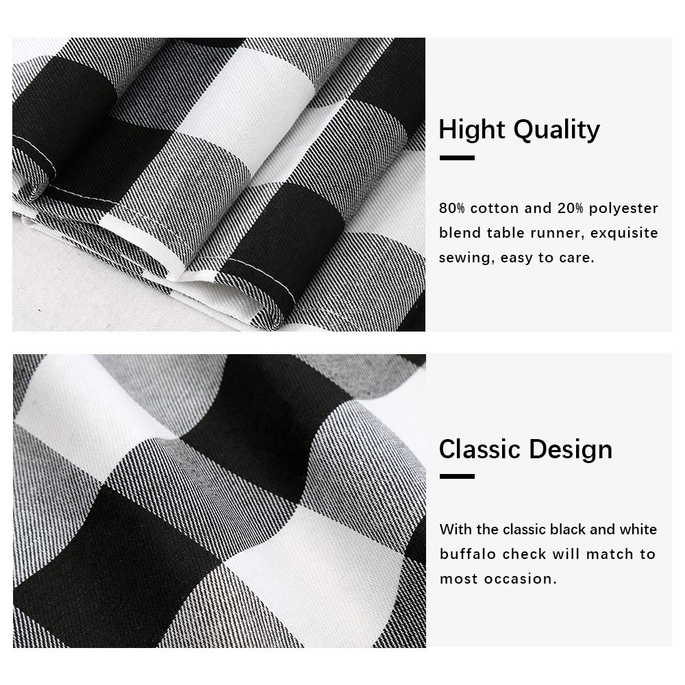 Plaid Table Runner for Christmas Decorations 2Packs 13x108Inch Black White Table Runner Buffalo Plaid Table Runners for Halloween Holiday Decor Xmas Checked Table Runners
