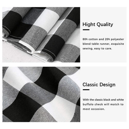 Plaid Table Runner for Christmas Decorations 2Packs 13x108Inch Black White Table Runner Buffalo Plaid Table Runners for Halloween Holiday Decor Xmas Checked Table Runners