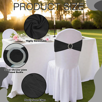 150 Pack Spandex Stretch Chair Sashes Bows, Elastic Stretch Chair Cover Bands Ties with Buckle Slider for Wedding Party Ceremony Reception Event Banquet Decoration (Black)
