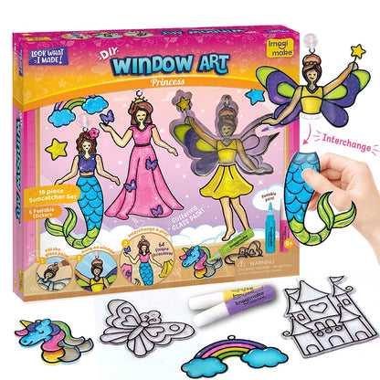 Imagimake Window Art Princess | Unicorn & Mermaid Suncather Kit | 16 Pieces Glass Painting Set | Kids Activities Ages 5-8 | DIY Craft Kit | Birthday Gifts for Girls Ages 5,6,7,8,9,10,12 Years Old