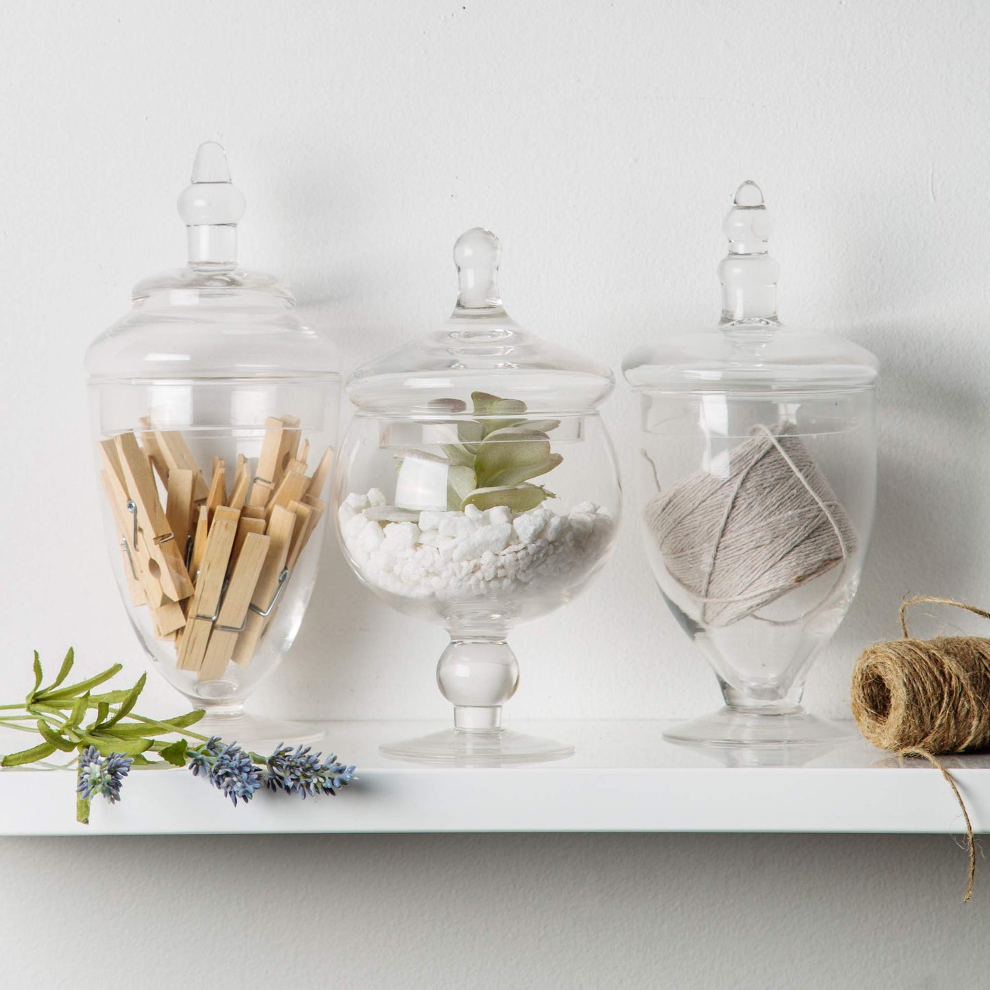 Small Apothecary Jars with Lids Set of 3, Home Essentials & Beyond, for Candy Buffet, Glass decor, Laundry Room, Potpourri, DIY Crafts and Bathroom Jars