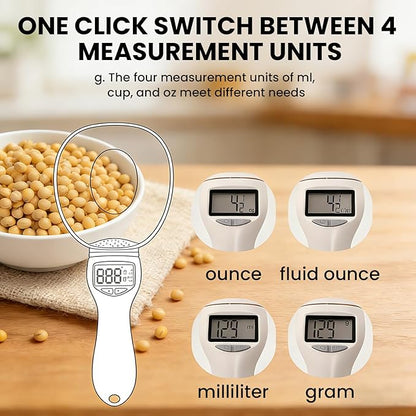 Digital Measuring Spoon, 800g/1g High Precision Gram Measuring Spoons with LED Display, Detachable Electronic Scale Spoon for Baking, Pet Food, Coffee, Spices (g/oz/ml/Cup)