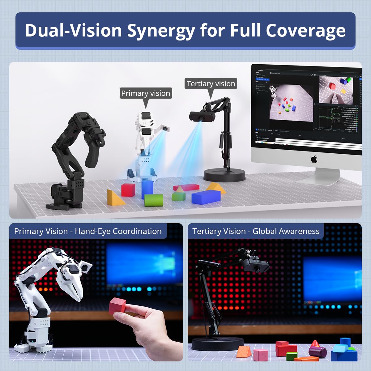 AI Robotic Arm Kit Hiwonder SO-ARM101 Embodied Imitation Learning Open Source 6-Axis Robot Arm 12 High-Torque Bus Servo Motors AI Vision Recognition (Advanced Kit, Included 3D Printed Part, Assembled)
