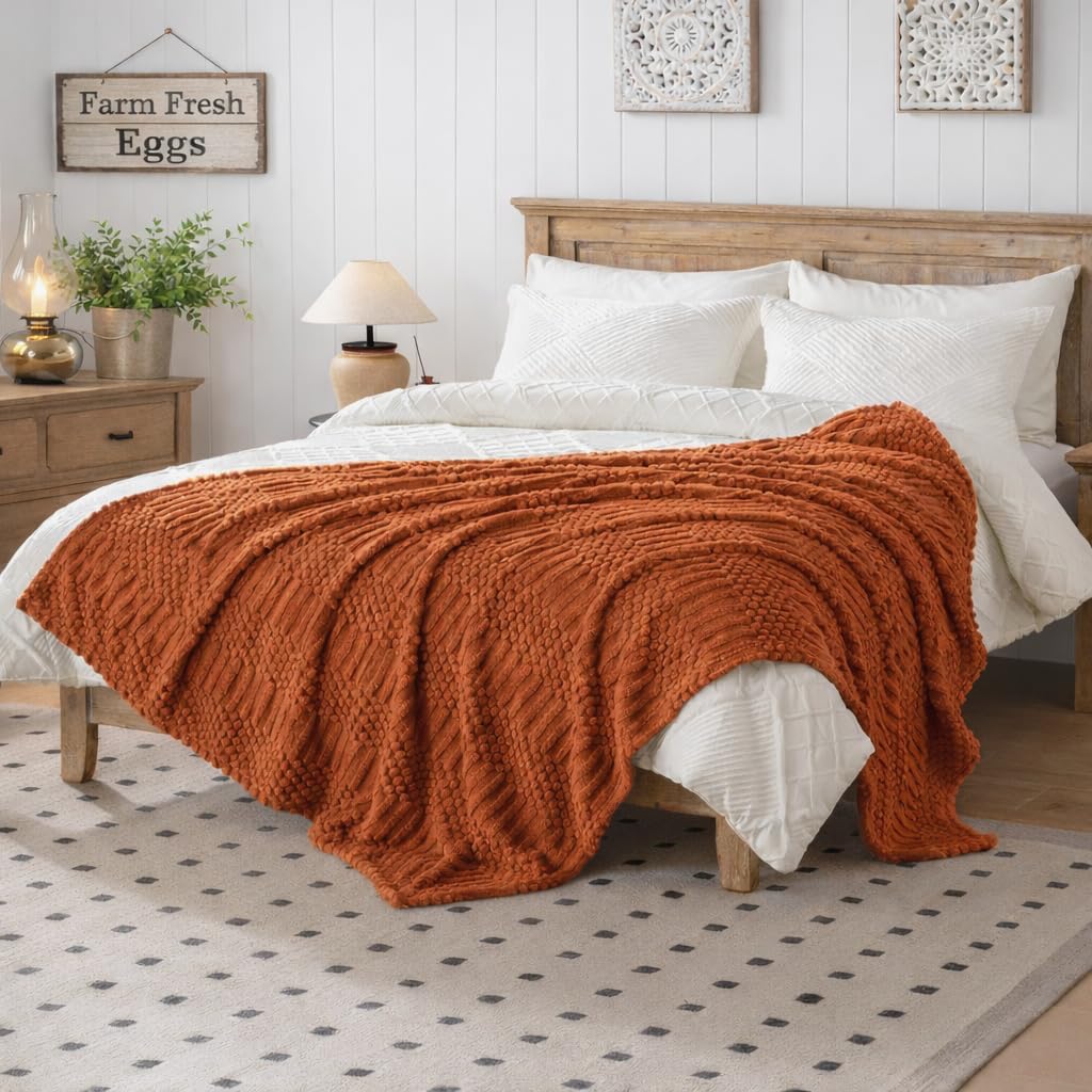 50x70 Inch Rust Throw Blanket - Soft & Fluffy Fleece, Cute & Aesthetic, Perfect for Sofa, Couch, Chair, Bed, Living Room & Bedroom, All-Season Use, Plush & Cozy Decorative Blanket