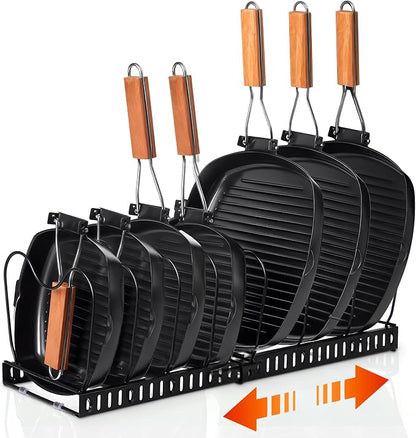 FrutPunch Pots and Pans Organizer,Rack for under Cabinet,Expandable Pot Lid Kitchen Cabinet Organizer Holder, with 10 Adjustable Partitions, Suitable for Kitchen Pan Organizers Inside Cabinet