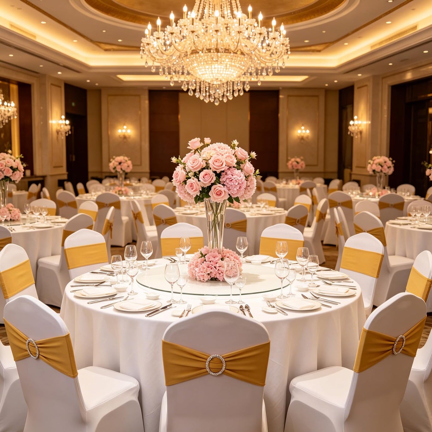 MehelloFeather Spandex Chair Sashes 50Pcs Chair Bows for Weddings Parties Holiday Celebrations and Event Decorations(Gold)