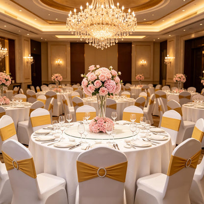 MehelloFeather Spandex Chair Sashes 50Pcs Chair Bows for Weddings Parties Holiday Celebrations and Event Decorations(Gold)
