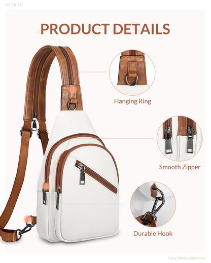 SYTRAH Sling Bag for Women, Crossbody Bags for Women Trendy Crossbody purse Vegan Leather Sling Backpack Chest Bag with Dual purpose Strap, Beige Brown