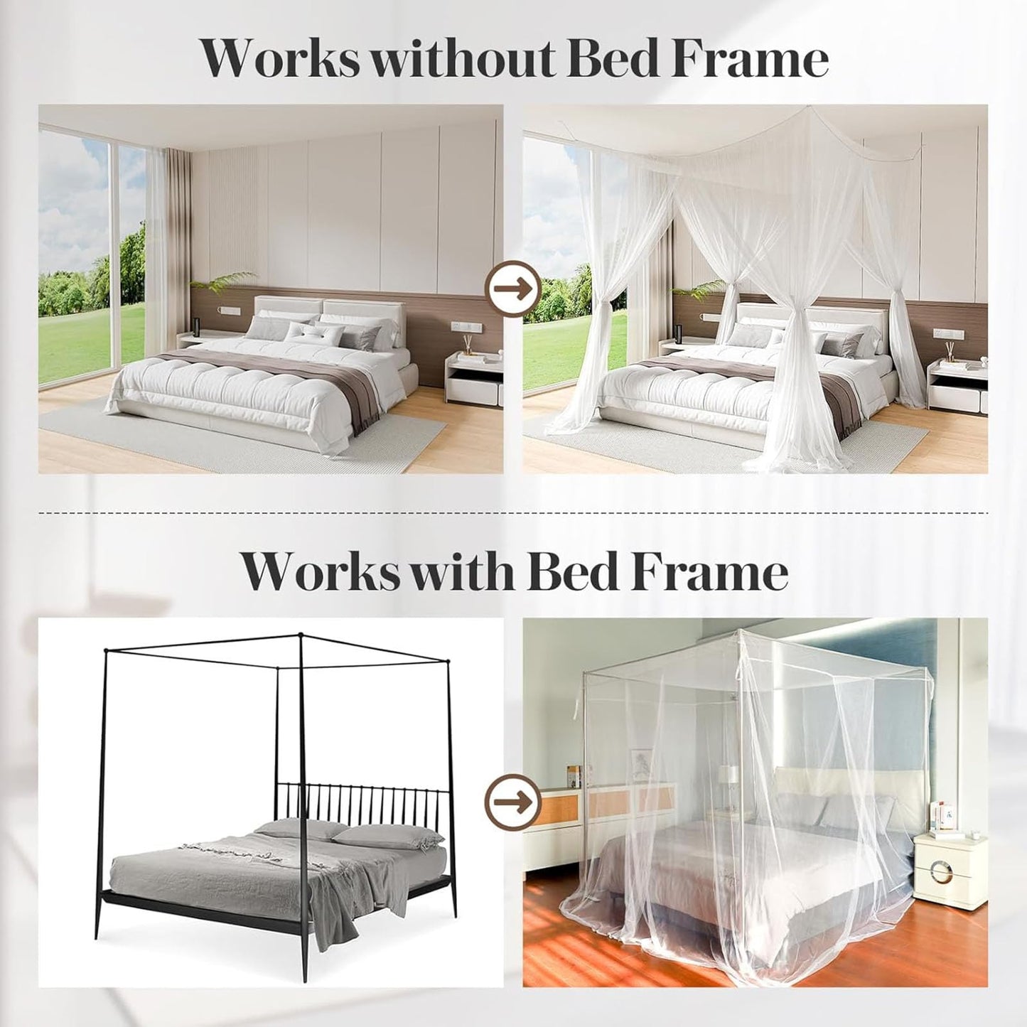 Vawolecy Mosquito Net Bed Canopy for Full Queen King Size Bed,4 Corner Canopy Gothic Bed Curtains,Bug Net for Camping Patio, Halloween Decoration