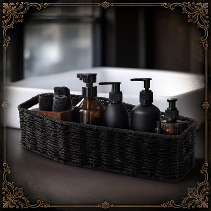 Qinyoung Gothic Storage Basket for Bathroom Rustic Black Woven Paper Rope Organizer Halloween Shape Decorative Tray for Cosmetics Keys Jewelry Gothic Home Decor(Coffin)
