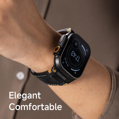 Unfettered Genuine Leather Band for Apple Watch Ultra 3/2, 49mm 46mm 45mm 44mm 42mm, Men's Vintage Full-Grain Replacement Black Strap with Folding Clasp & Metal Connector, Compatible with Series 11–1 SE