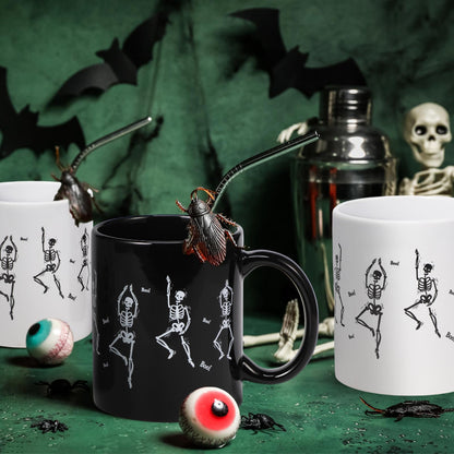 Sliner 6 Pcs Halloween Mugs Bulk 11oz Skull Coffee Mugs Skeleton Themed Designs, Cute and Spooky Coffee Cups for Fall Halloween Party Home Decorations