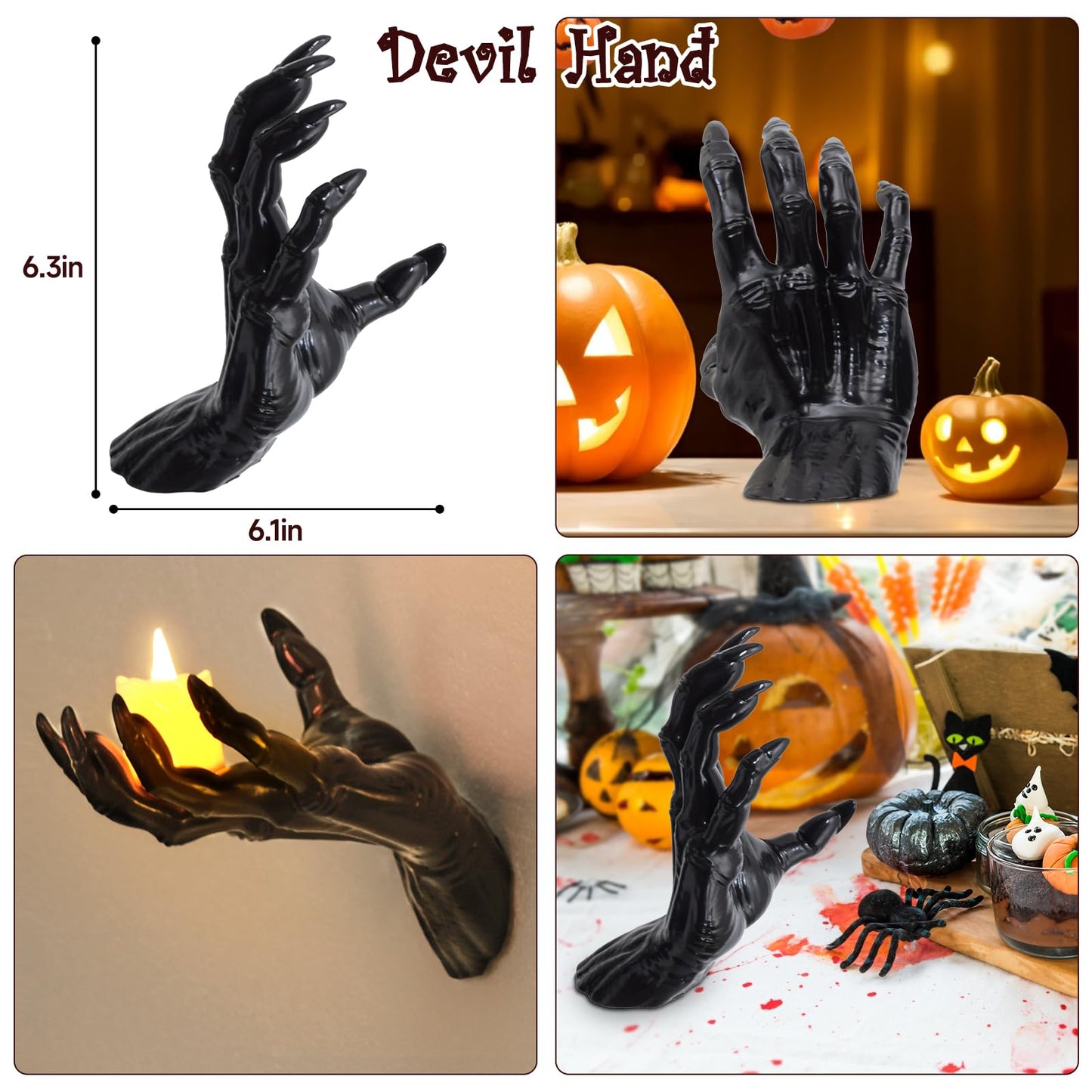 Halloween Decorations Indoor Gothic Decor: Pack of 3 Wall Mounted Creepy Reaching Hands with Lighted Candles for Gothic Wall Decorations