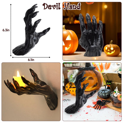 Halloween Decorations Indoor Gothic Decor: Pack of 3 Wall Mounted Creepy Reaching Hands with Lighted Candles for Gothic Wall Decorations
