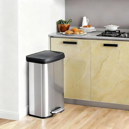 DUMOS 21 Gallon Kitchen Trash Can with Lid, 80 Liter Large Step Garbage Can with Soft-Close Lid & Durable Foot Pedal, Stainless Steel Waste Bins Trash and Recycle Bin Combo for Kitchen Home Office