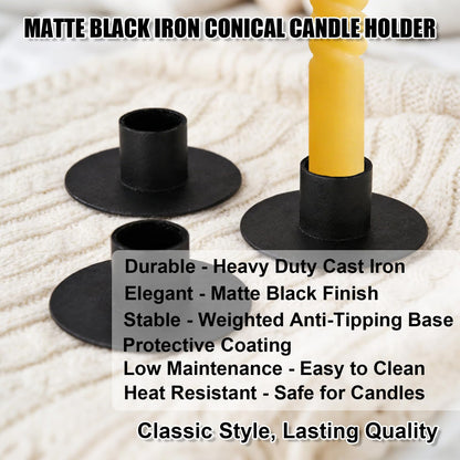 12pcs Iron Mini Taper Candle Holders for 1/2 Inch Candles, Small Metal Tapered Candlestick Stand Accessories for Chime Spell Church Altar Ritual Wedding Party Centerpiece Home Decor & Gift (Black)