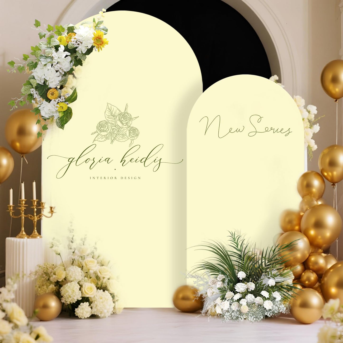 White & Beige Arch Backdrop Cover 7.2 & 6FT, Double Sided Arch Covers Stretchy Backdrop with Zipper Set of 2 Spandex Chiara Stand Cover for Wedding Birthday Party Baby Shower Banquet