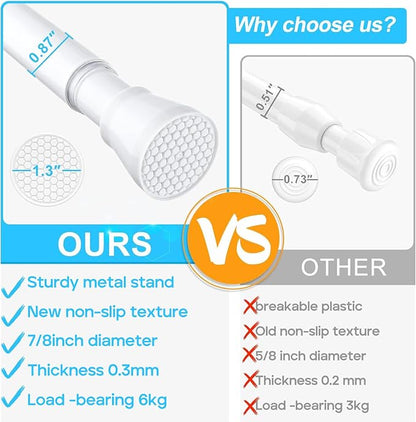MEXAU White Tension Rod 16 To 26 Inch Spring Curtain Rod Adjustable Tension Curtain Rods No Drilling Short Tension Rod Extendable Small Spring Tension Curtain Rod for Closet Cupboard Bars Refrigerator