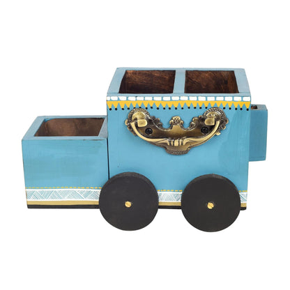 dudki The Blue Rider Wooden Cutlery Holder | Spoon Stand for Dining Table | Chammach Stand | Cutlery holder | Caddy organizer for kitchen storage spoons forks knives tissue paper Dispenser, Utensils