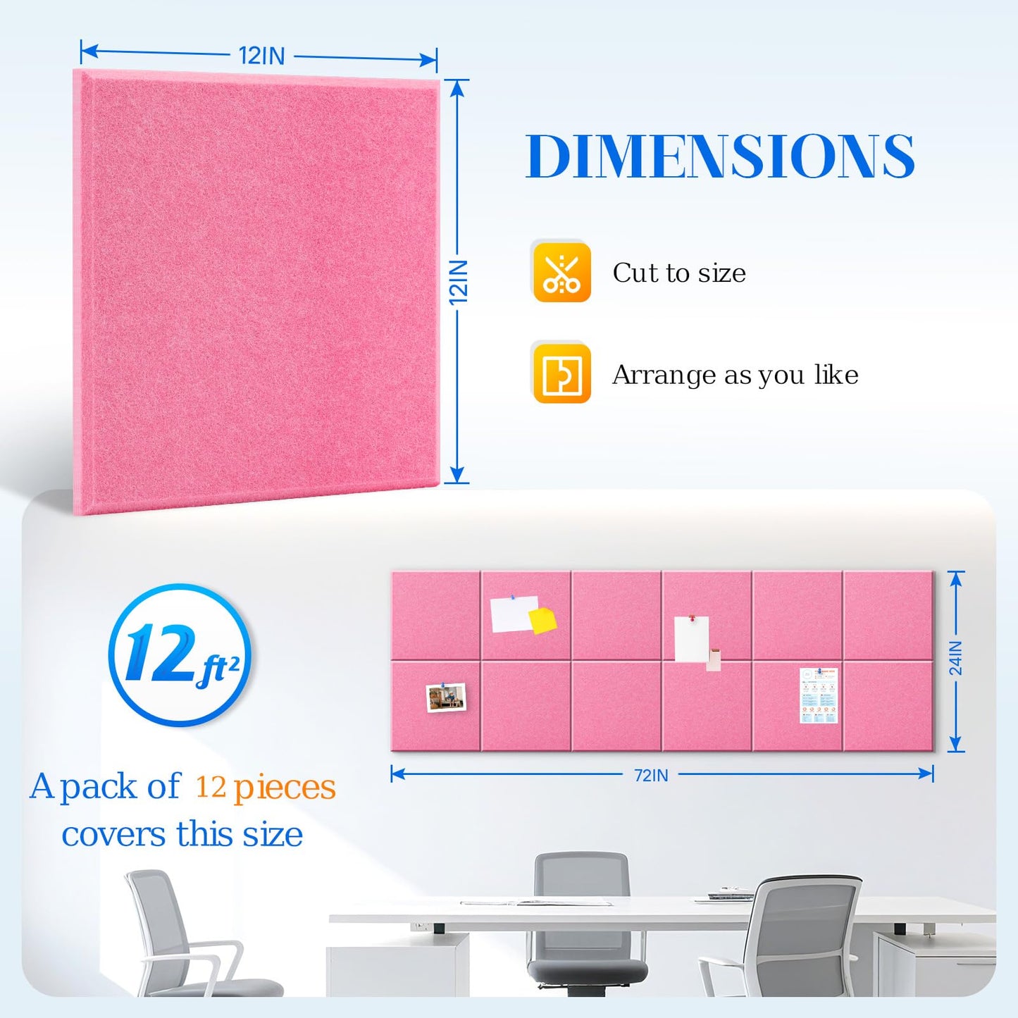 DOLLAR BOSS Large Cork Board for Wall 48" x 36" x 0.5" Pink Bulletin Board 12 Packs Corkboard Tiles Self Adhesive Felt Wall Tiles for Office Home School, Pink