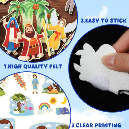 Windkream 16 Pack Felt Board Bible Story Set Flannel Boards Precut Felts Pieces Bible Sets for Preschool Activity Included Noah's Ark, Jonah and the Whale, the Nativity of Jesus