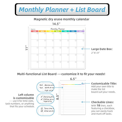 JJPRO Magnetic Dry Erase Monthly Calendar for Fridge-14.5"x11" Monthly Fridge Calendar and Daily to Do List,Magnetic Calendar for Refrigerator -3 Markers