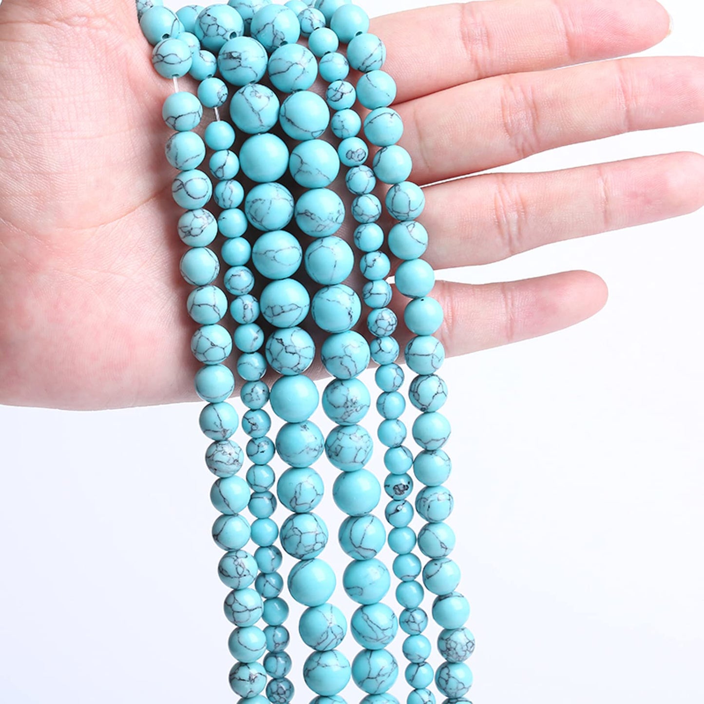 36PCS 10MM Blue Turquoise Round Loose Beads Natural Gemstone Beads for Jewelry Making DIY Bracelet Necklace 15"