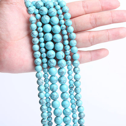 36PCS 10MM Blue Turquoise Round Loose Beads Natural Gemstone Beads for Jewelry Making DIY Bracelet Necklace 15"