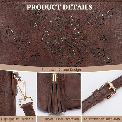 HAYRVANE Crossbody Bags for Women,Vegan Leather Cell Phone Purse with Tassel Multi Pocket Travel Shoulder Handbags Coffee