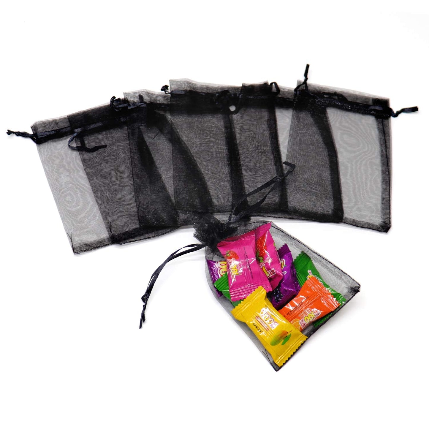 Bezall 100Pcs Organza Bags 6x8 Inch, Black Halloween Party Favor Bags with Drawstring, Mesh Jewelry Gift Bag Christmas Candy Pouches