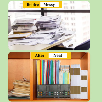 Olutacot 12 Pcs Clear A4 A5 File Box Document Plastic Storage Box with 48 Labels File Holder Organizer Paper Plastic Case Magazine Protector with Buckle Office School Supplies(Brown)