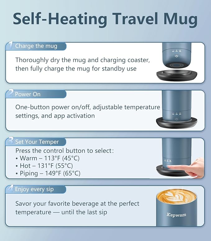 Kepwam Self-Heating Travel Mug 20oz, Temperature-Controlled Coffee Warmer Mug, Smart Travel Coffee Mug Keep Coffee Drinks Hot, Heated Mug Great for Driver Outdoor Fits Car Cup Holders