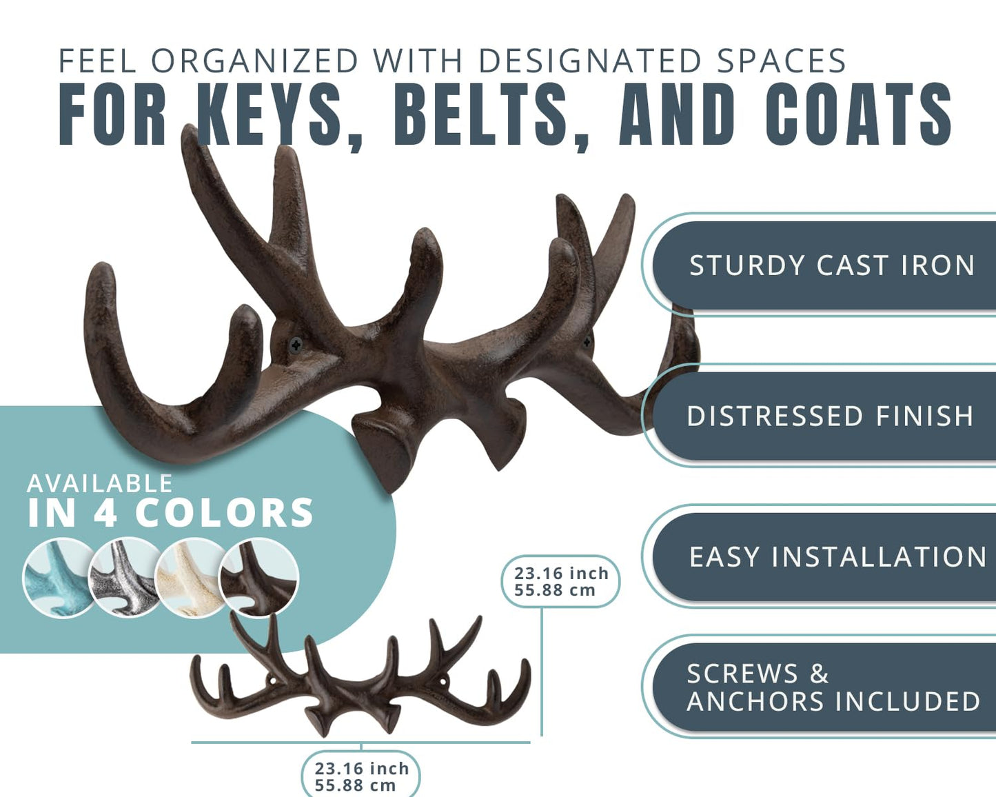 Comfify Rust Brown Cast Iron Deer Antlers Wall Hooks – Cabin Lodge Decor