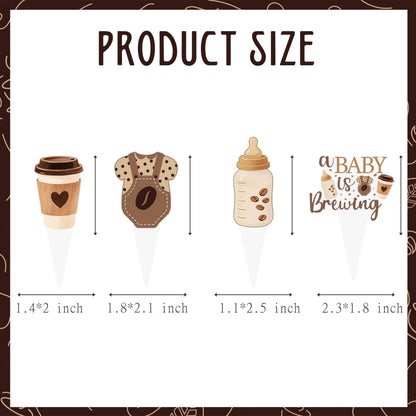 A Baby is Brewing Cupcake Toppers, Coffee Theme Baby Shower Decorations, 48 Pack, Brown Gender Reveal Party Supplies with Coffee Cup and Baby Bottle Picks