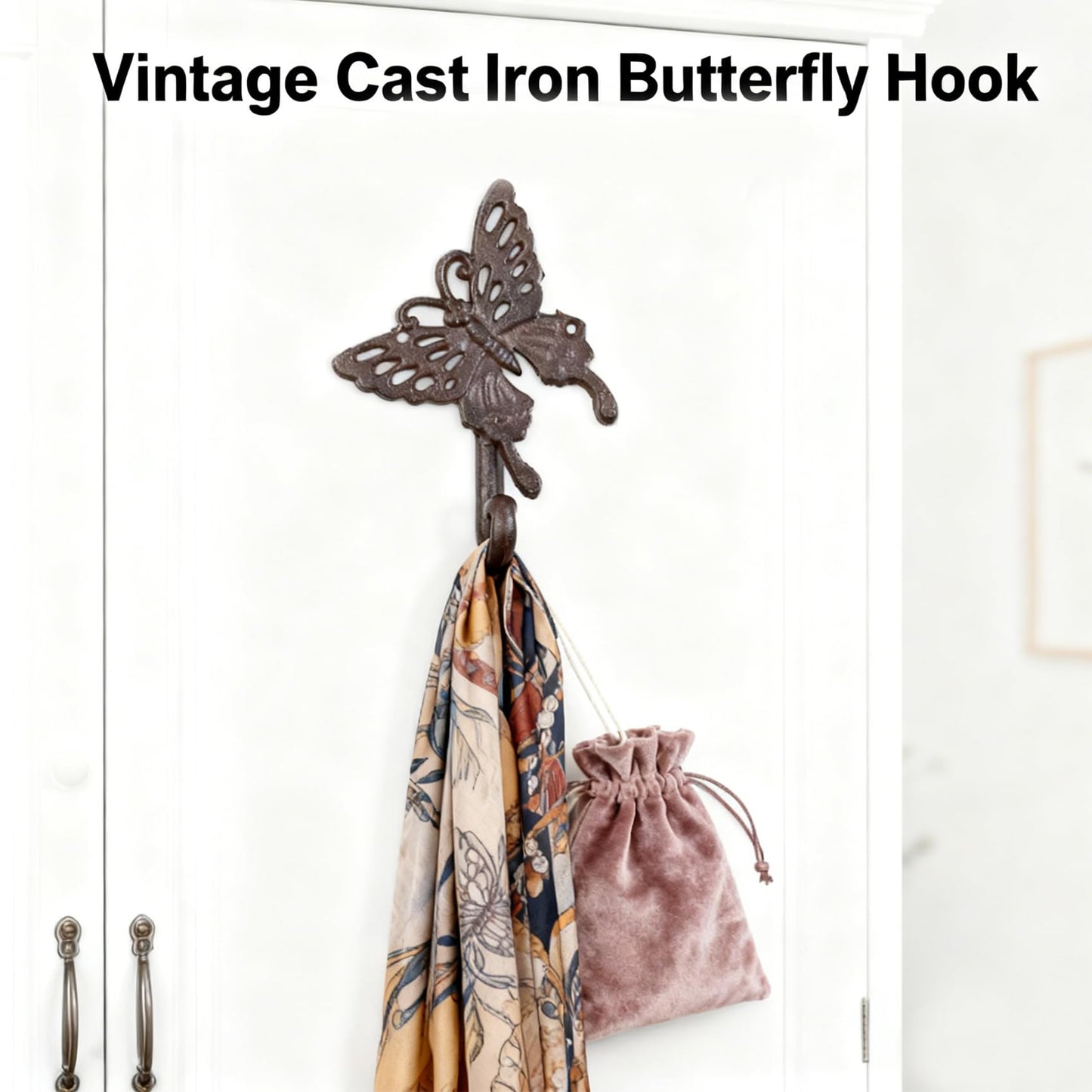 Hdtyyln Butterfly Hook, Cast Iron Wall Hooks, Heavy Duty Coat Hooks, Decorative Animal Hook for Home Kitchen Balcony Office Outdoor Garden Hanging Clothes Caps Bags Coats Daily Tools Planter, 1Pcs