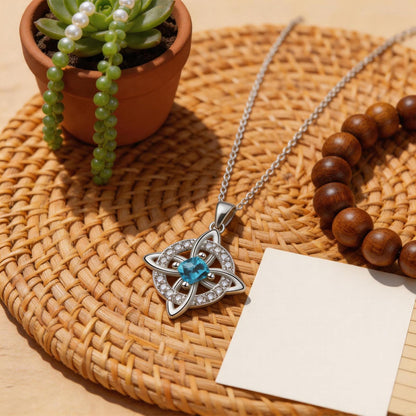 Zurlcdye Witches Knot Birthstone Necklace for Women Witch Knot Rotating Crystal Pendant Necklace Silver Plated Lucky Protection Jewelry Gift