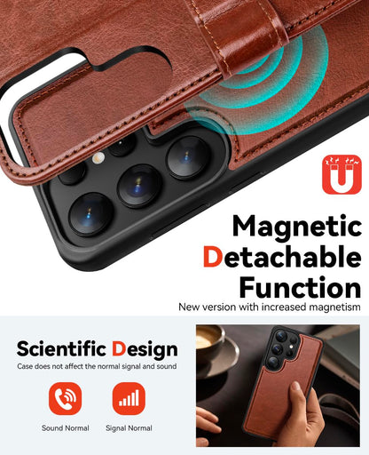 OCASE for Samsung Galaxy S25 Ultra Detachable Wallet Case with Card Holder, [2 in 1] PU Leather Flip Folio Case with RFID Blocking Stand Wrist Strap Shockproof Phone Cover 2025, Dark Brown
