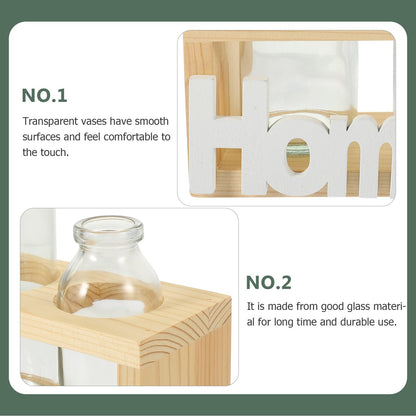 MAGICLULU Glass Vase for Indoor Plants and Hydroponic Garden, Nordic Style Bulb Planter with Natural Wood Frame, Desktop Terrarium Container Set of 2 for Home Décor and Plant Propagation