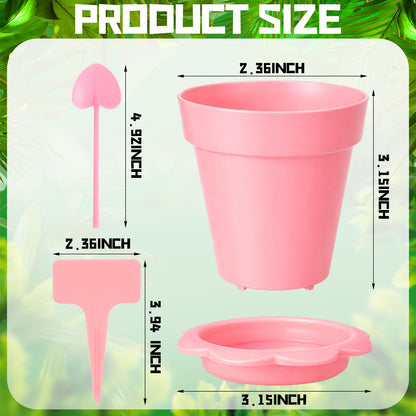 LOYIM 36 Packs Cupcake Plant Nursery Pots with Humidity Dome Small Flower Pots Plastic Planting Containers Cups with Saucers and Shovel for Indoor Outdoor Plant Succulent Display (Pink)