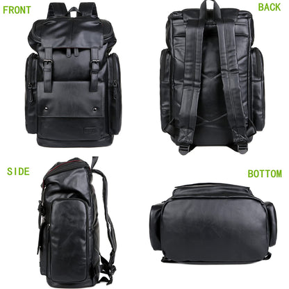 Baosha BP-16 PU Leather Casual Backpack 15.6inch Laptop Backpack Travel Backpack Hiking Comping Backpack Daypack Black