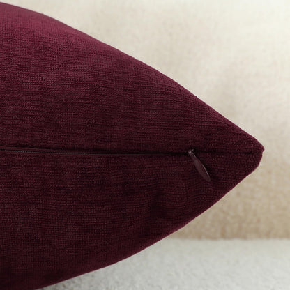 Qanatmz Burgundy Red Chenille Decorative Couch Throw Pillow Covers, Soft Cushion Cases for Home Livingroom Sofa Décor, Pack of 2, 14 x 14 Inches