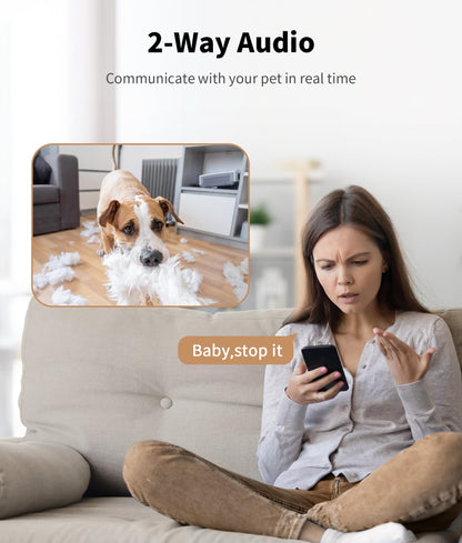 TKENPRO 2K Pet Camera Treat Dispenser, 360°View Dog Camera with Phone App, 5G&2.4G WiFi 2-Way Talk Pet Cam Indoor for Cats Remote Treat Tossing, Motion Alerts, Auto Tracking