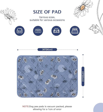 IEUUMLER Washable Pee Pads for Dogs, 2 Pack Non-Slip & Waterproof Pack Whelping Pad, Reusable Washable Puppy Potty Training Pad with Fast Absorbent for Playpen EU007 (Gray Blue Daisy, 36"X24"-2pcs)