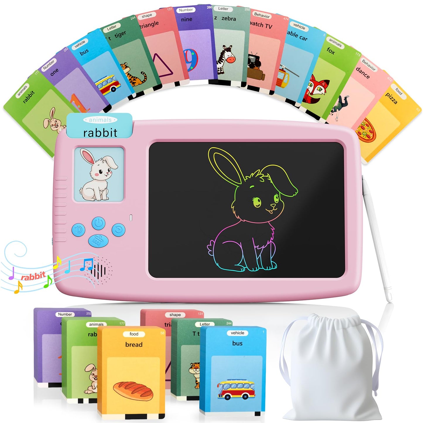 ZONSTVYS Talking Flash Cards for Toddlers: 2-in-1 LCD Writing Tablet with 510 Sight Words, Montessori Language Learning, Autism & Speech Therapy Toys for Children Ages 1-6, Pink