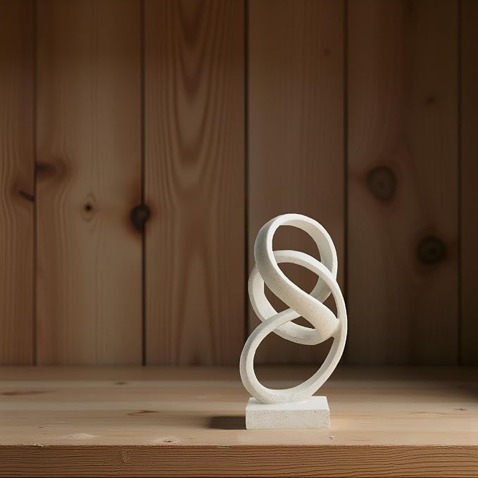 10" Modern Abstract Ribbon Decorative Sculpture, Knot Sculptures,Home Decor,Coffee Table Statues,Dining Living Room Desk Decor（White）