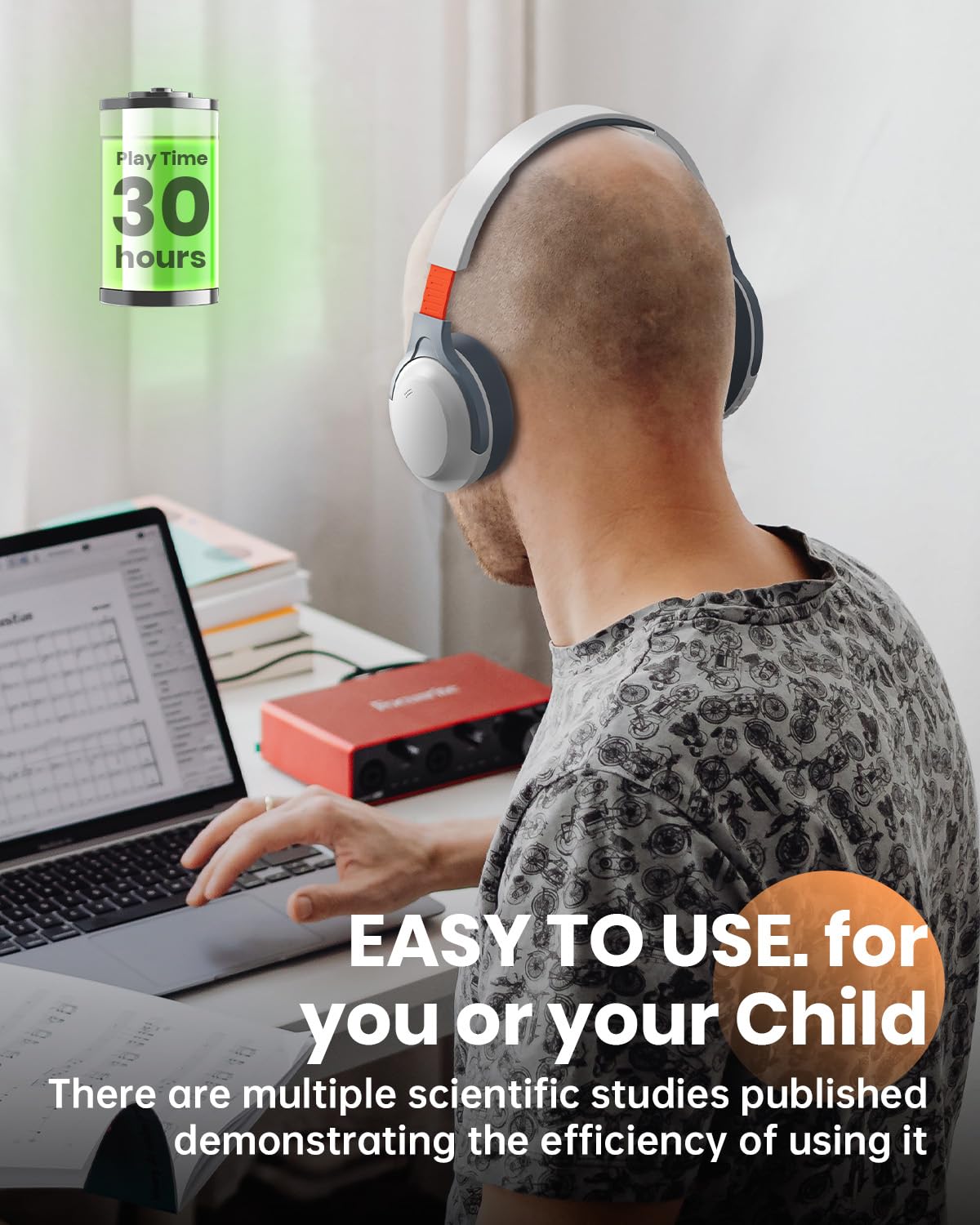 VOXii Auditory Feedback Wireless Headphones - Brain Training Bluetooth Headphones, Enhanced Speech, Language, Memory and Attention, for You and Your Children, Help with Autism ADHD (White)