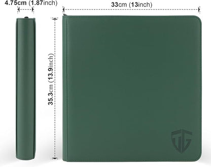12 Pockets Trading Card Zipper Binder for 720 Cards| Secure Side Loading Pockets | Trading Card Album Folder | Compatible with YuGiOh, MTG (Dark Green 12)