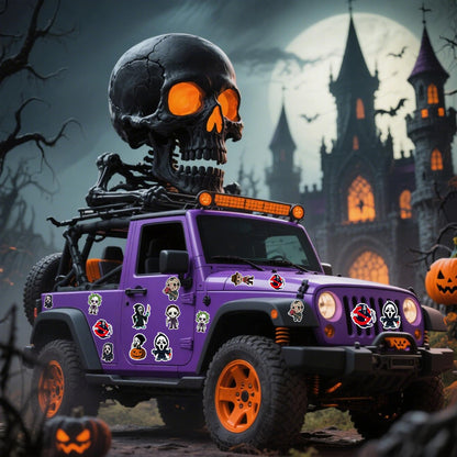 ROMINVIC Halloween Car Magnet Decorations 9 Pcs,Ghost Face Magnetic Car Decals,Garage Door Stickers Decors, Glow in The Dark Holiday Magnet for Fridge