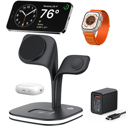 EXW for Magsafe Charger Stand,Charging Station for Multiple Devices,Wireless Charger for iPhone 17 Air 16 15 14 13 12 Series,Apple Watch Series 1-10/Ultra,AirPods Pro with LED and Adapter (White)
